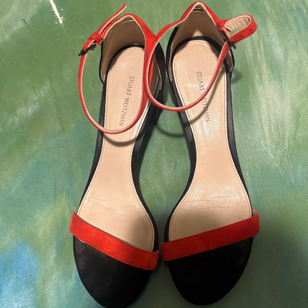 Stuart Weitzman Black and Red Heeled Sandals